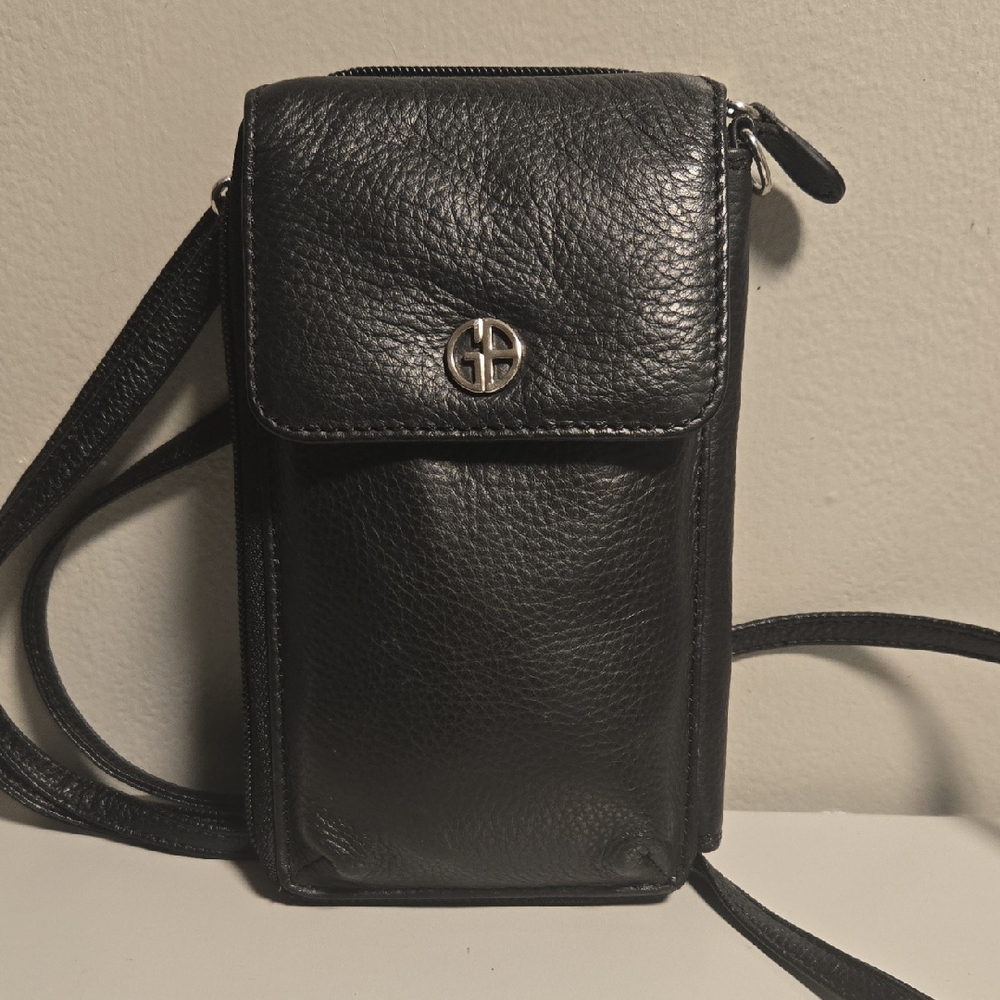 Giani Bernini Black Leather Crossbody Phone Case